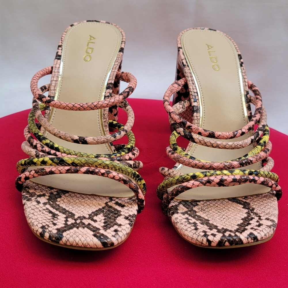 Aldo Size 8 Multi-colored snakeskin Heels with Strappy Design pre-owned